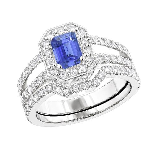 Blauer Saphir Diamant Verlobungsring Set 3,50 Karat Pave Set Schmuck - harrychadent.ch