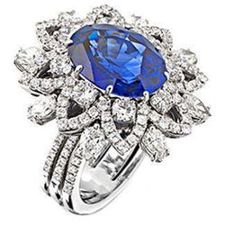 Blauer Saphir Diamanten 9.75 Karat Jubiläumsring Weißgold 14K