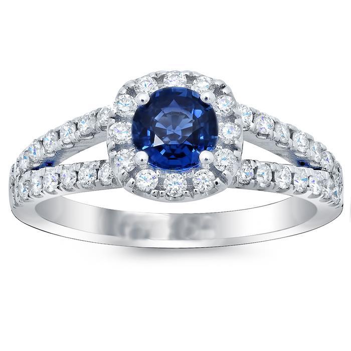 Blauer Saphir Diamanten rund 3.50 Karat Schmuck Halo Edelstein Ring - harrychadent.ch