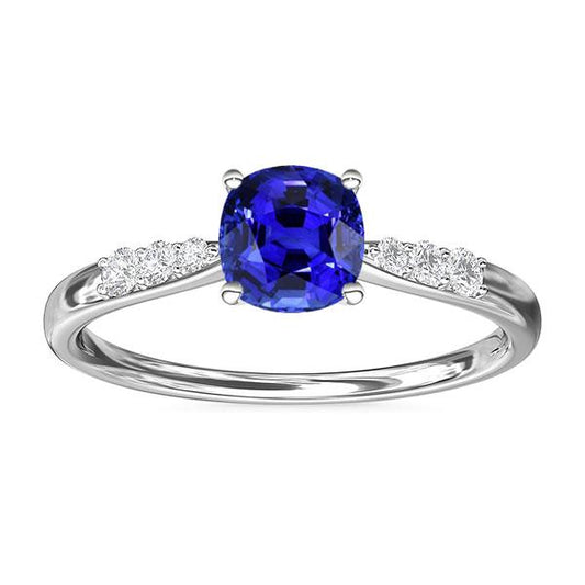 Blauer Saphir Diamantkissen-Verlobungsring 2 Karat Weißgold - harrychadent.ch