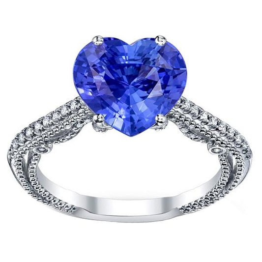 Blauer Saphir Diamantring 3 Karat Pave Set Akzente Gold 14K Milgrain - harrychadent.ch