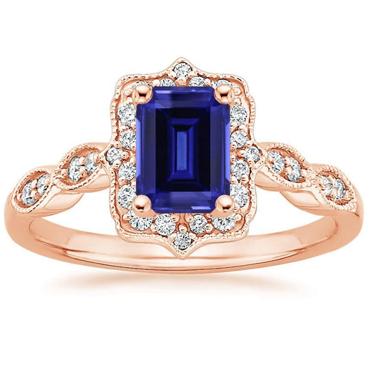 Blauer Saphir-Diamantring im antiken Stil 3 Karat Edelstein - harrychadent.ch