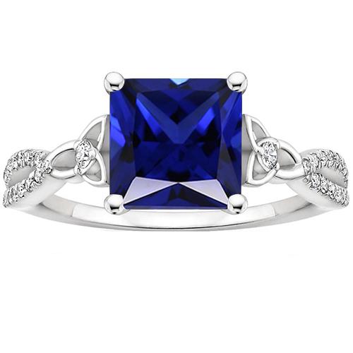 Blauer Saphir-Diamantring im Princess-Schliff Gold mit gedrehtem Schaft 4 Karat - harrychadent.ch