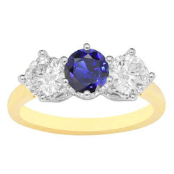 Blauer Saphir-Diamantring mit 3 Steinen für Damen 3,50 Karat zweifarbig 14K