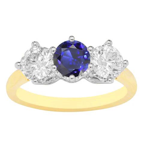 Blauer Saphir-Diamantring mit 3 Steinen für Damen 3,50 Karat zweifarbig 14K - harrychadent.ch