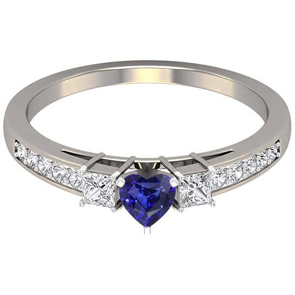 Blauer Saphir-Diamantring mit Herzschliff und Prinzessinnendiamanten 2 Karat - harrychadent.ch
