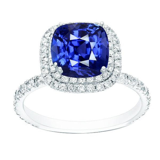 Blauer Saphir Doppel Halo Ring Gold 14K Diamantschmuck 5 Karat - harrychadent.ch