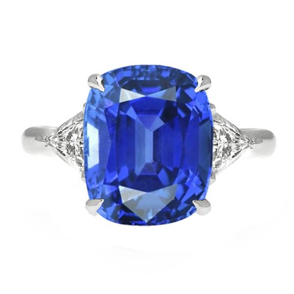 Blauer Saphir Drei-Steine-Ring Oval & Trillion Diamanten 4,50 Karat - harrychadent.ch