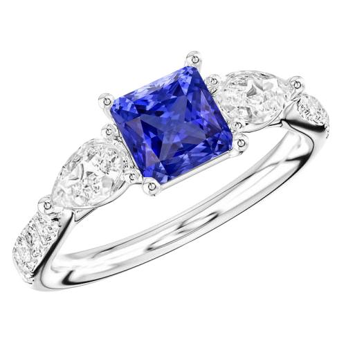 Blauer Saphir Edelstein Radiant Cut Ring Birne & Runde Diamanten 3 Karat - harrychadent.ch