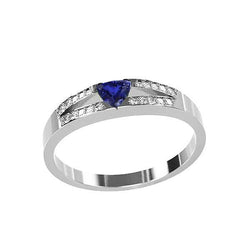 Blauer Saphir-Edelstein-Ring im Trillion-Schliff 1 Karat Diamanten mit geteiltem Schaft