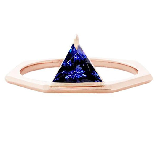 Blauer Saphir Edelstein Trillion Ring 14K Roségold 1 Karat Schmuck - harrychadent.ch