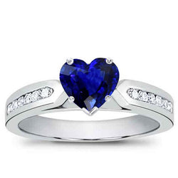 Blauer Saphir Edelsteinring Herz & runde Diamanten 2,50 Karat Gold