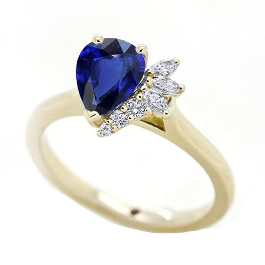 Blauer Saphir-Edelsteinring mit runden & marquisen Akzenten 2,50 Karat - harrychadent.ch