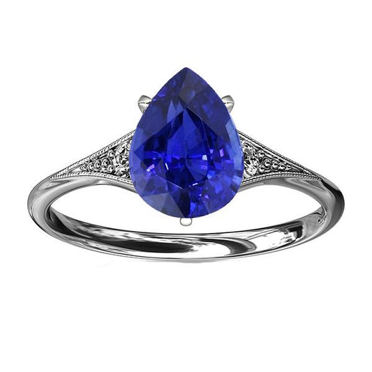 Blauer Saphir Ehering Birnenschliff Antik-Stil Schmuck 2,75 Karat - harrychadent.ch