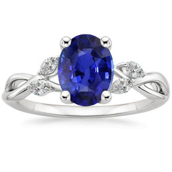 Blauer Saphir Ehering mit Marquise Diamanten 4 Karat Twist Style