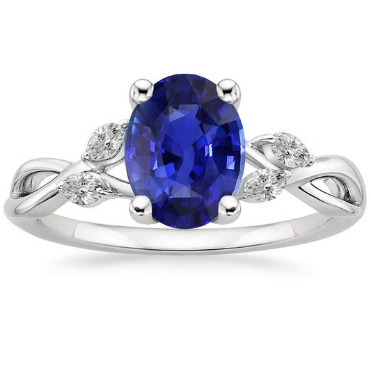 Blauer Saphir Ehering mit Marquise Diamanten 4 Karat Twist Style - harrychadent.ch