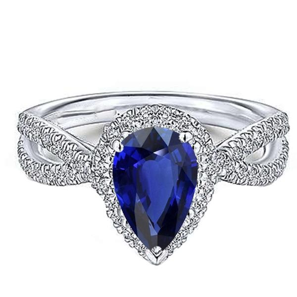 Blauer Saphir Halo Birne Verlobungsring Split Shank 4 Karat Diamanten - harrychadent.ch