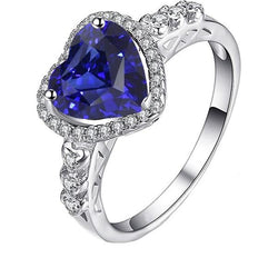 Blauer Saphir Halo Herzschliff Ring & runde Diamanten 3,50 Karat