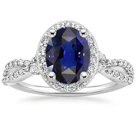 Blauer Saphir Halo Jubiläumsring Twist Style 5 Karat Gold - harrychadent.ch