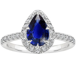 Blauer Saphir Halo Ring Birnenschliff & Pavé Set Diamanten 5,50 Karat