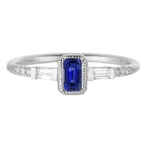 Blauer Saphir Halo Ring mit Baguette & runden Diamanten 1,50 Karat - harrychadent.ch