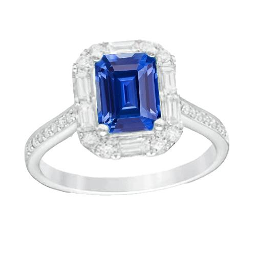Blauer Saphir Halo Ring Strahlend Schliff Smaragd & Runde Diamanten 4 Karat - harrychadent.ch