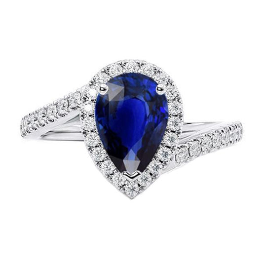 Blauer Saphir Halo Verlobungsring Birne & Diamanten 4,50 Karat - harrychadent.ch