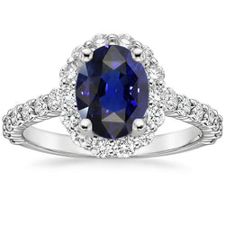 Blauer Saphir Halo Verlobungsring Oval & Runde Diamanten 5,50 Karat