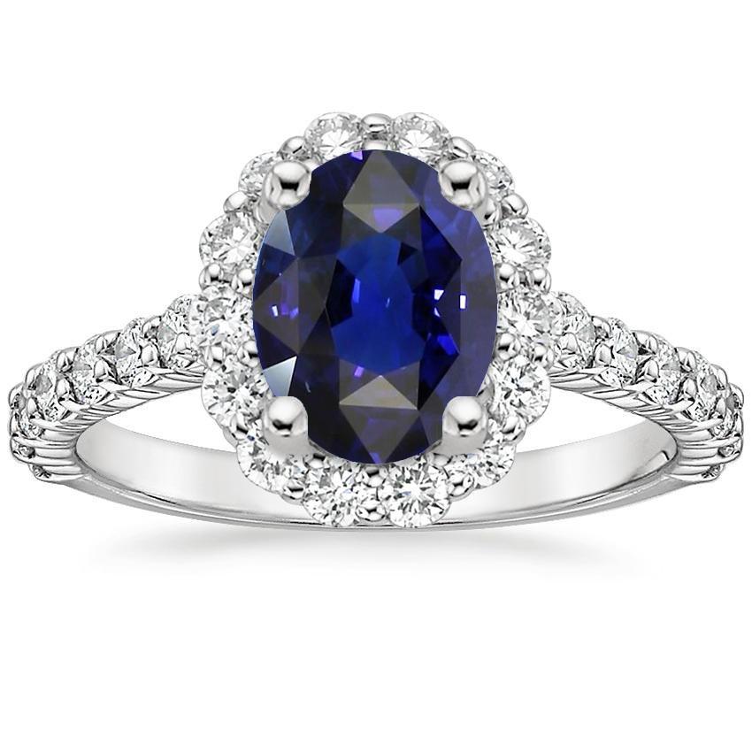 Blauer Saphir Halo Verlobungsring Oval & Runde Diamanten 5,50 Karat - harrychadent.ch