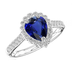 Blauer Saphir Halo-Verlobungsring & runde Diamanten 3,50 Karat