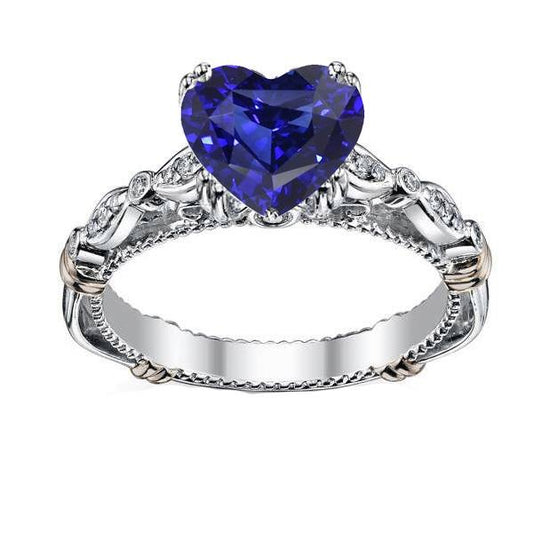 Blauer Saphir-Herz-Edelstein-Ring 2,50 Karat Antik-Stil Schmuck - harrychadent.ch