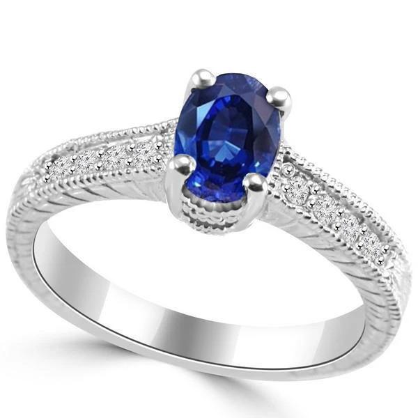 Blauer Saphir im Ovalschliff mit Diamantring 1,85 Karat Weißgold 14K