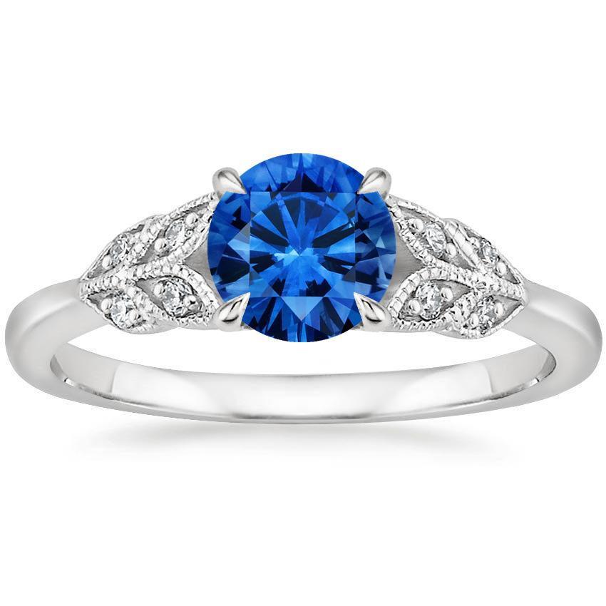 Blauer Saphir im Rundschliff mit Diamanten 2,25 ct Ring Neu Weißgold 14K - harrychadent.ch