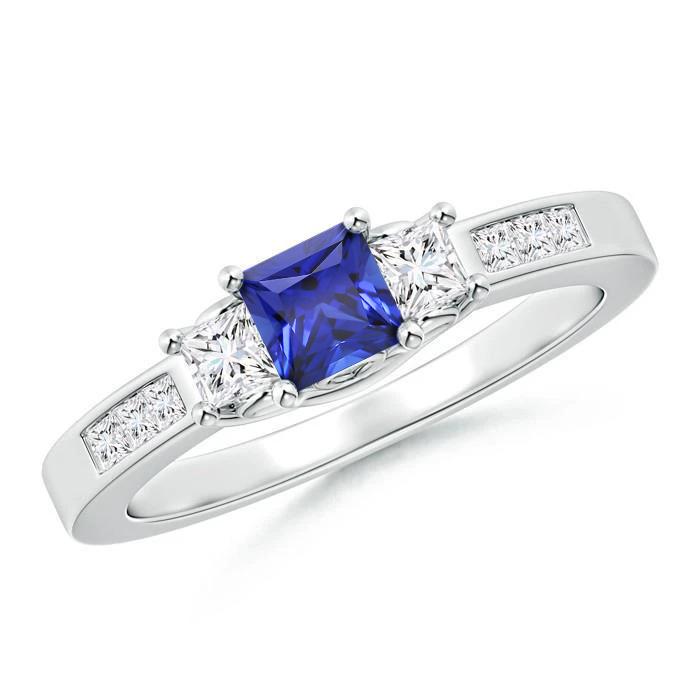 Blauer Saphir mit Diamant-Edelstein-Ring 2,85 Karat Weißgold 14K
