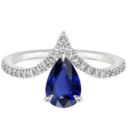 Blauer Saphir Ring Enhancer Birne & runder Diamant 4,50 Karat Gold 14K
