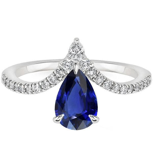 Blauer Saphir Ring Enhancer Birne & runder Diamant 4,50 Karat Gold 14K - harrychadent.ch