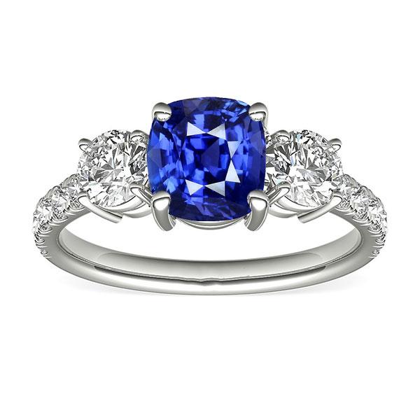 Blauer Saphir & Runder Diamant Ring 3,50 Karat 3 Steine Stil Schmuck - harrychadent.ch