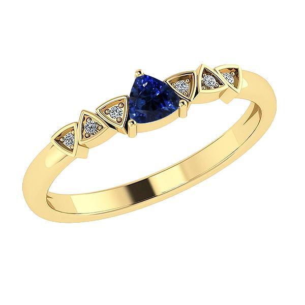 Blauer Saphir & Runder Diamant Ring Trillion Shaped 0,75 Karat - harrychadent.ch
