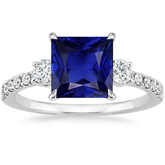 Blauer Saphir-Solitär mit Akzenten Princess Cut Edelstein 6,25 Karat - harrychadent.ch