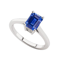 Blauer Saphir Solitär Ring 2 Karat Korb Set Smaragdschliff Schmuck