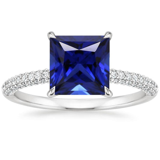 Blauer Saphir-Solitärring mit Akzenten Pave Diamant 5,50 Karat - harrychadent.ch