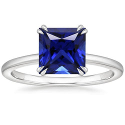Blauer Saphir Solitärring Princess Cut 5 Karat Krappenset Schmuck