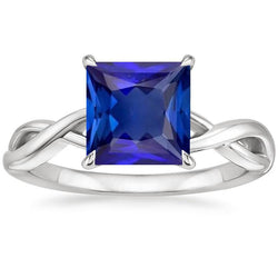 Blauer Saphir Solitärring Princess Cut Weißgold 14K 5 Karat