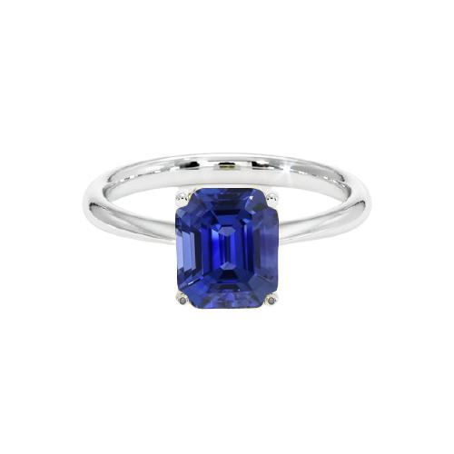 Blauer Saphir Solitärring Smaragdschliff 1,50 Karat Weißgold - harrychadent.ch