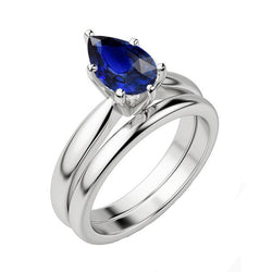 Blauer Saphir Trauring Set Solitär Birnenschliff Sri Lanka 2 Karat