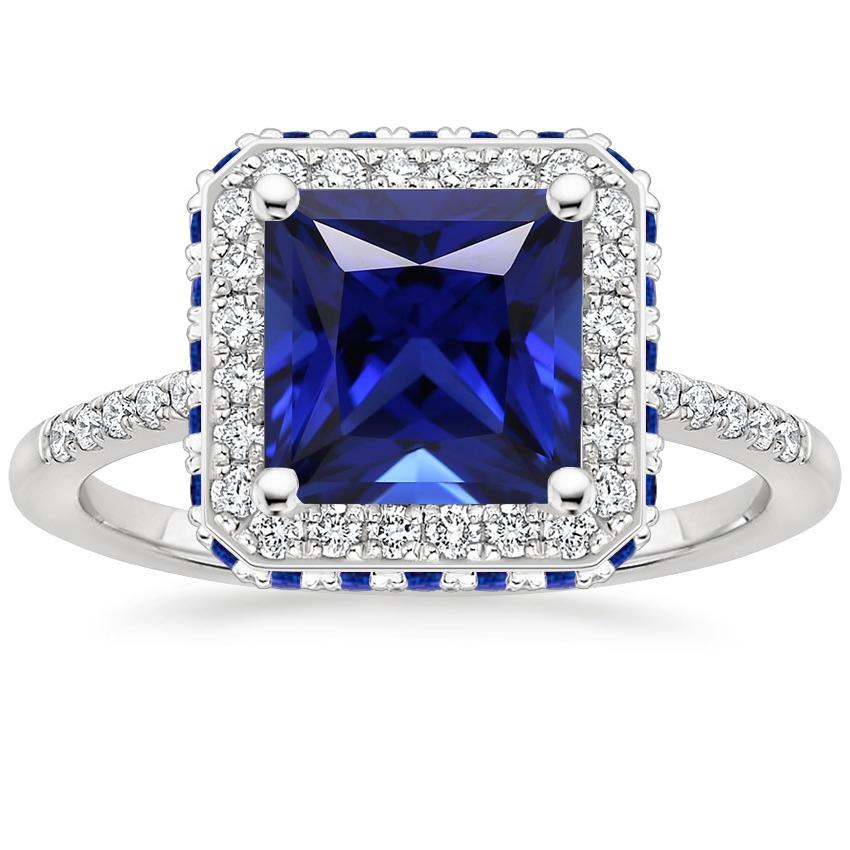 Blauer Saphir und Diamant Halo Ring 5.5 Karat Prinzessin mit Akzent - harrychadent.ch