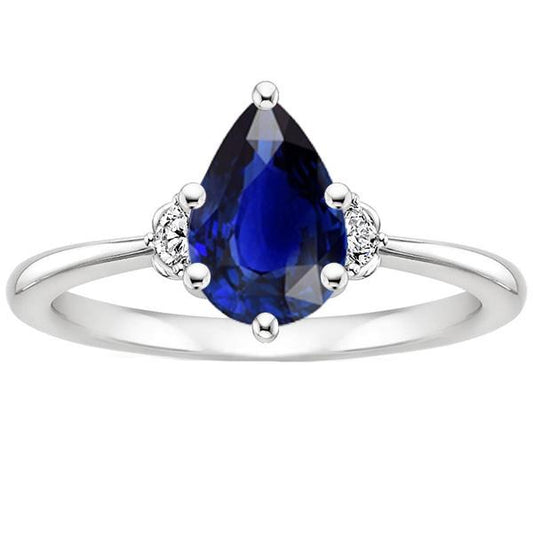 Blauer Saphir Verlobungsring 3 Steine Diamant Birnenschliff 3.50 Karat - harrychadent.ch