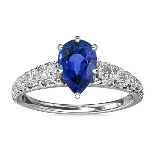 Blauer Saphir-Verlobungsring Birnenform & Diamanten 3,50 Karat - harrychadent.ch
