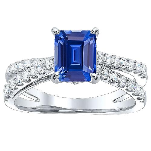 Blauer Saphir-Verlobungsring mit geteiltem Schaft, runde Diamanten 3,50 Karat - harrychadent.ch
