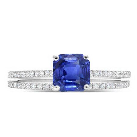 Blauer Saphir-Verlobungsring-Set Asscher-Schliff Weißgold 14K 3 Karat - harrychadent.ch